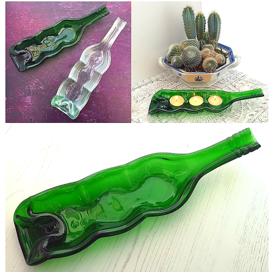 Handmade Fused Glass Recycled Wine Bottle Wavy Dish. Squashed Slumped Bottle Serving Plate Eco Gift Zero Waste Reclaimed Upcycled Spoon Rest