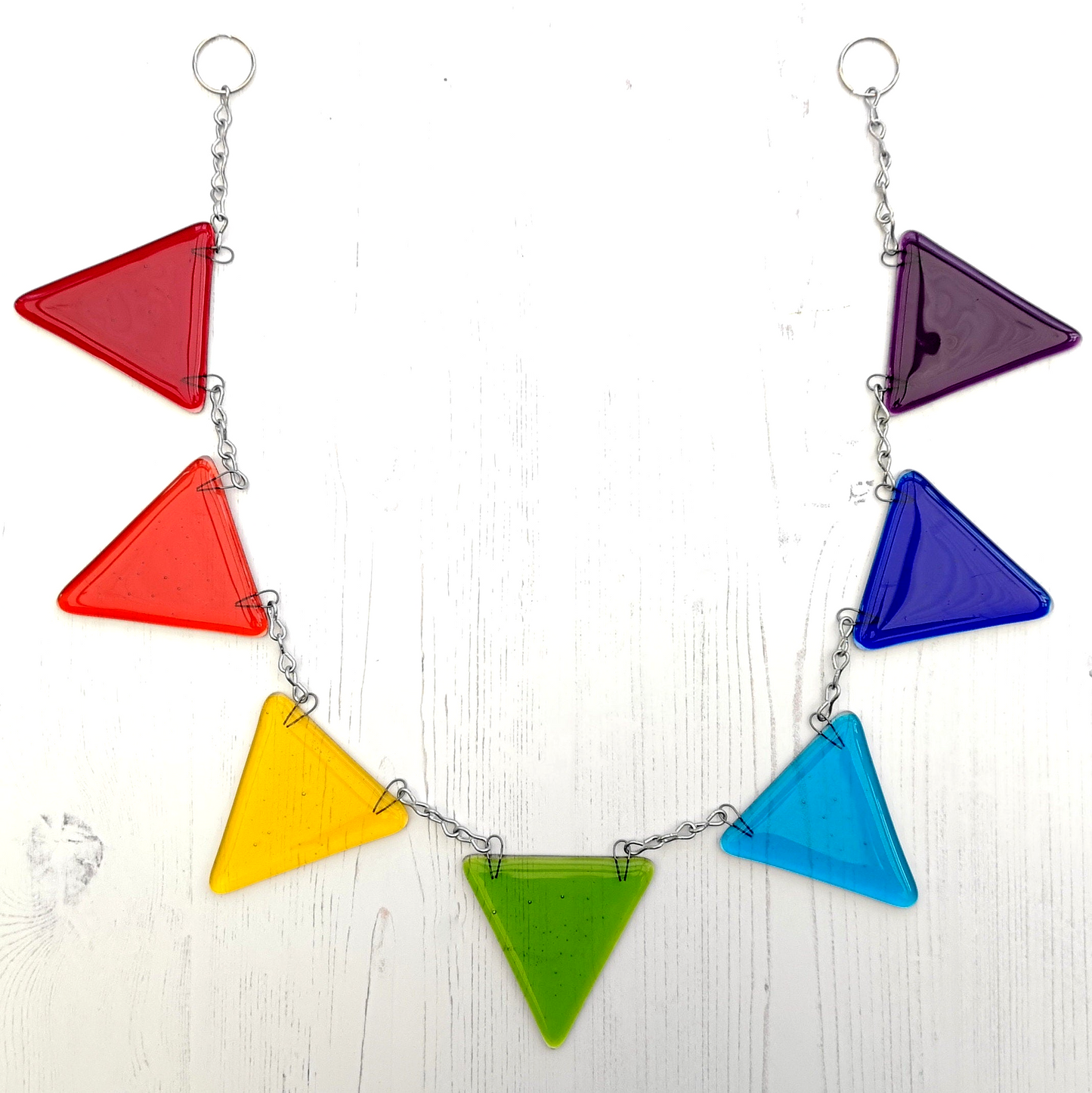Handmade fused glass bunting. Rainbow bunting, other custom colours & lengths possible, colourful bunting suncatcher, rainbow light catcher gift.