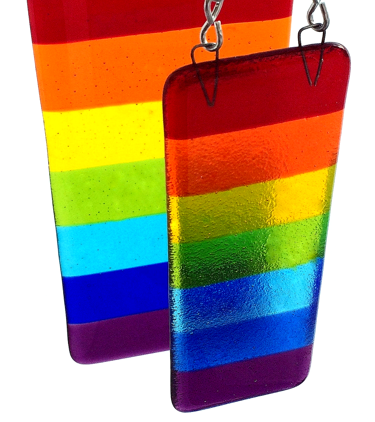 Handmade fused glass Rainbow Striped Hanging Picture / Suncatcher. Brightly coloured glass light catcher, rainbow decor, colourful wall or window art.