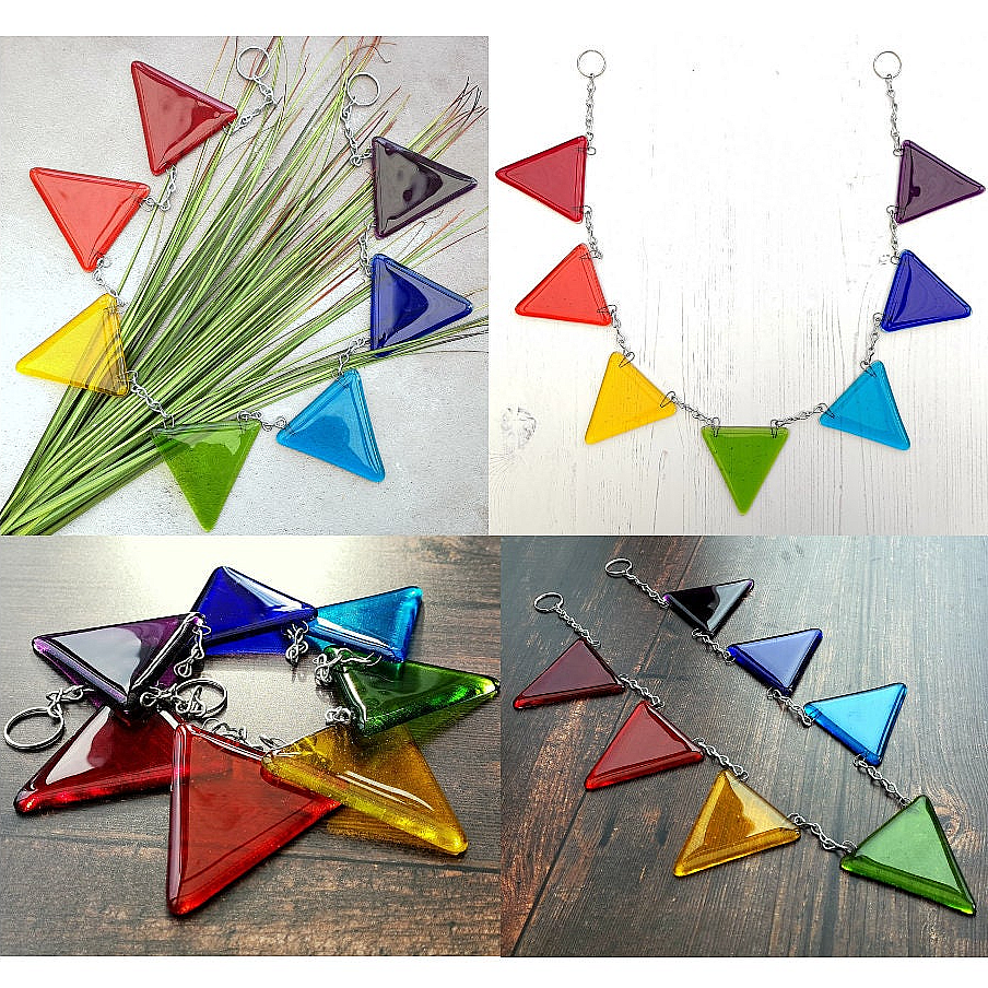 Handmade fused glass bunting. Rainbow bunting, other custom colours & lengths possible, colourful bunting suncatcher, rainbow light catcher gift.