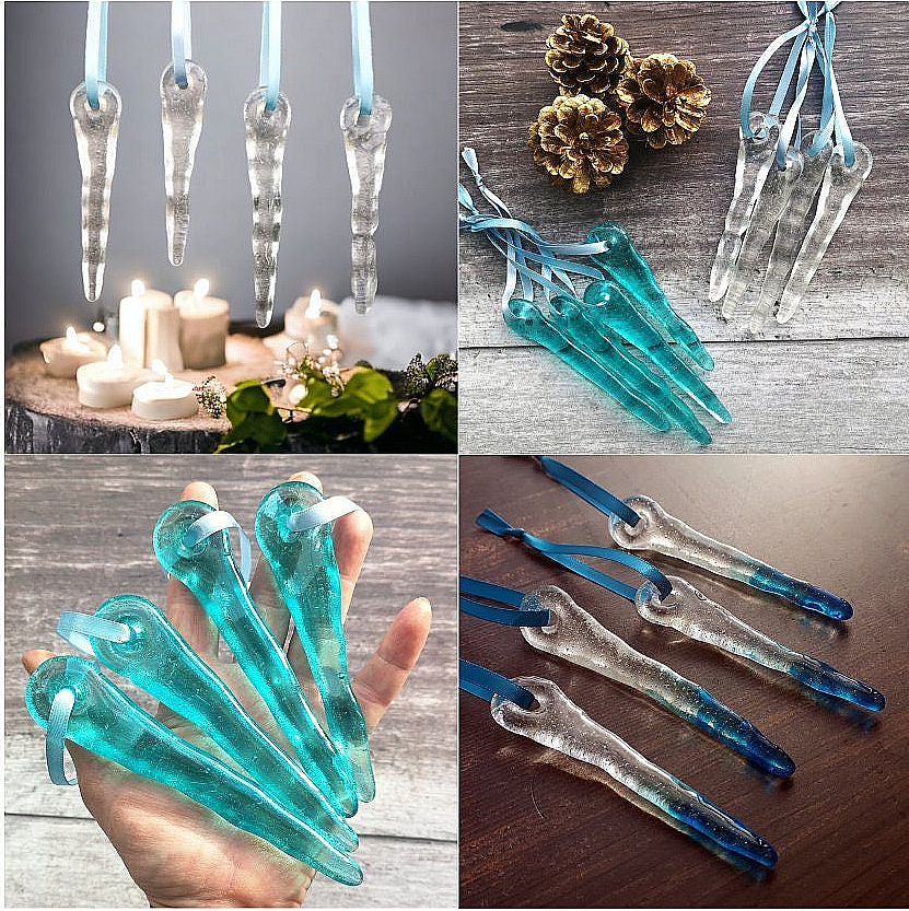 Handmade Fused Glass Icicles - Set of 4 - Hanging Tree Decoration - Glass Suncatcher - Christmas Bauble - Festive Gift
