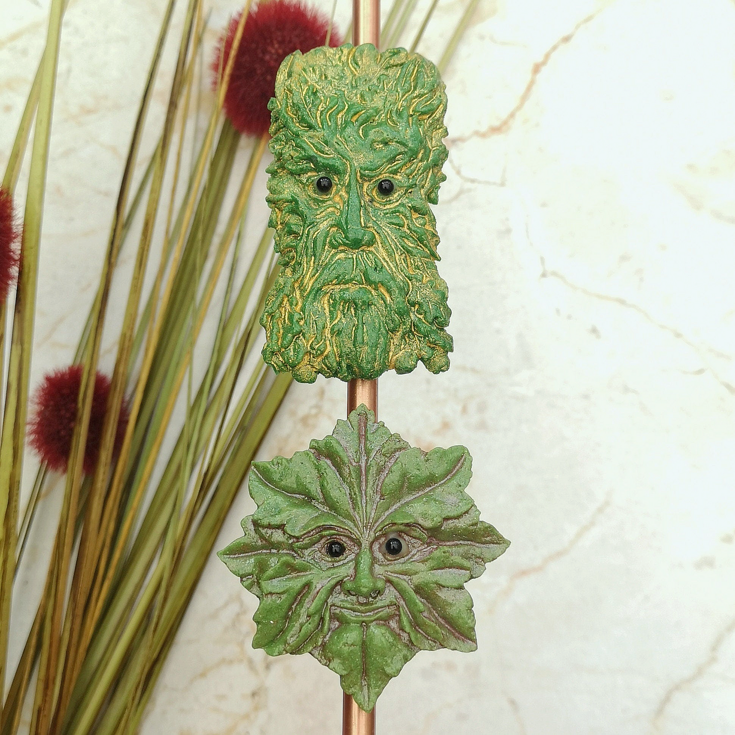 Handmade fused glass Greenman face fridge magnet. Magnetic Leaf Man. Man of the woods decor. Nature lover gift. Pagan gift.