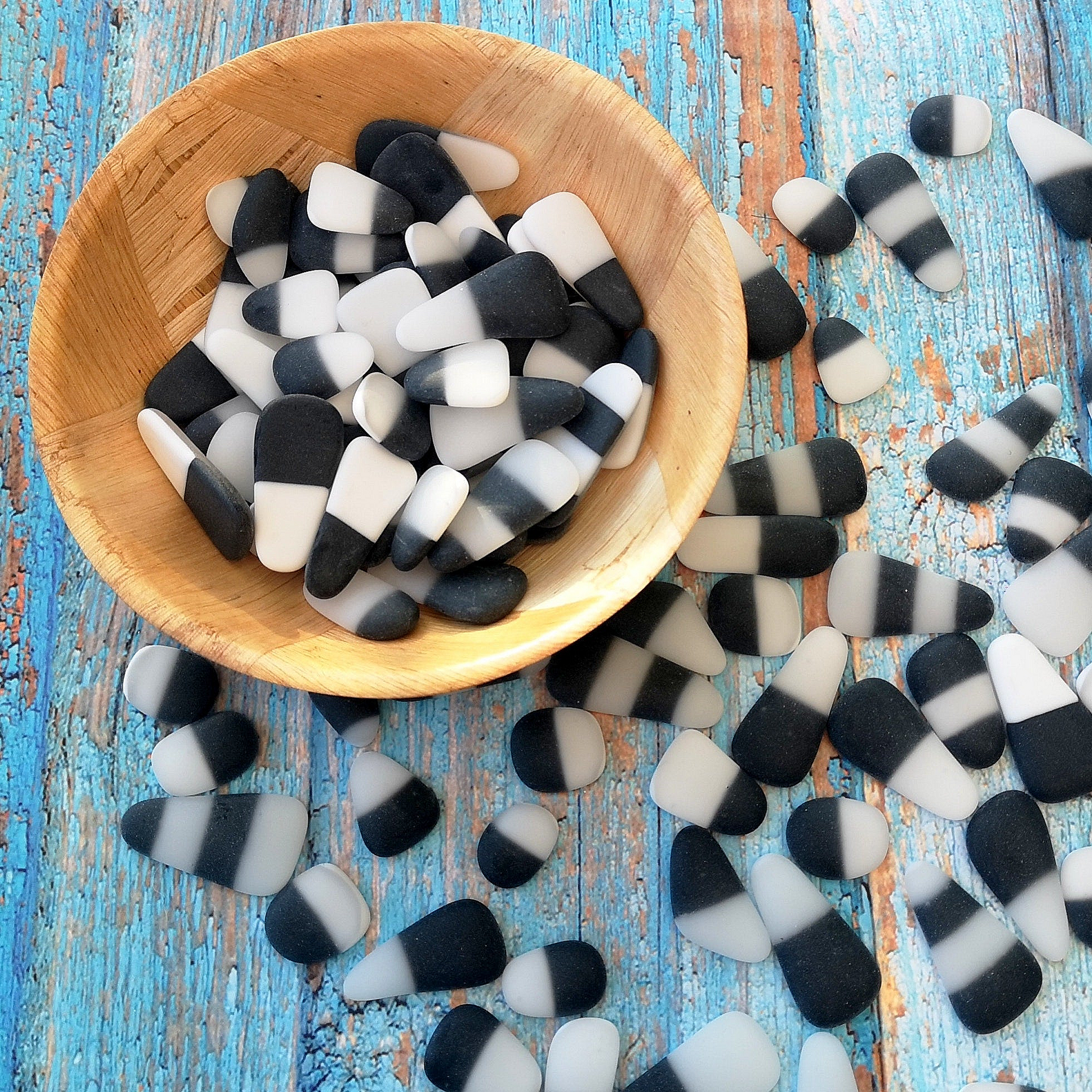 Crafting Supplies: Opaque, Black and White Multicolored Tumbled Glass Mix