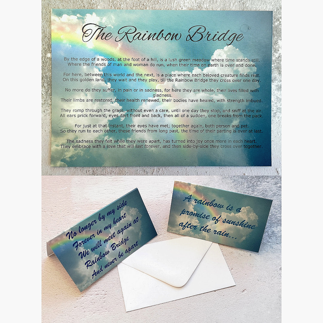 Gift for pet loss, remembrance. Free rainbow gift card. Gift for rainbow lover.