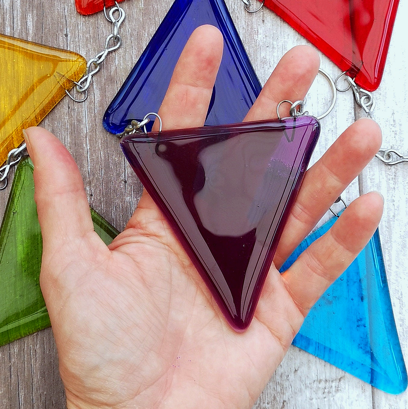 Handmade fused glass bunting. Rainbow bunting, other custom colours & lengths possible, colourful bunting suncatcher, rainbow light catcher gift.