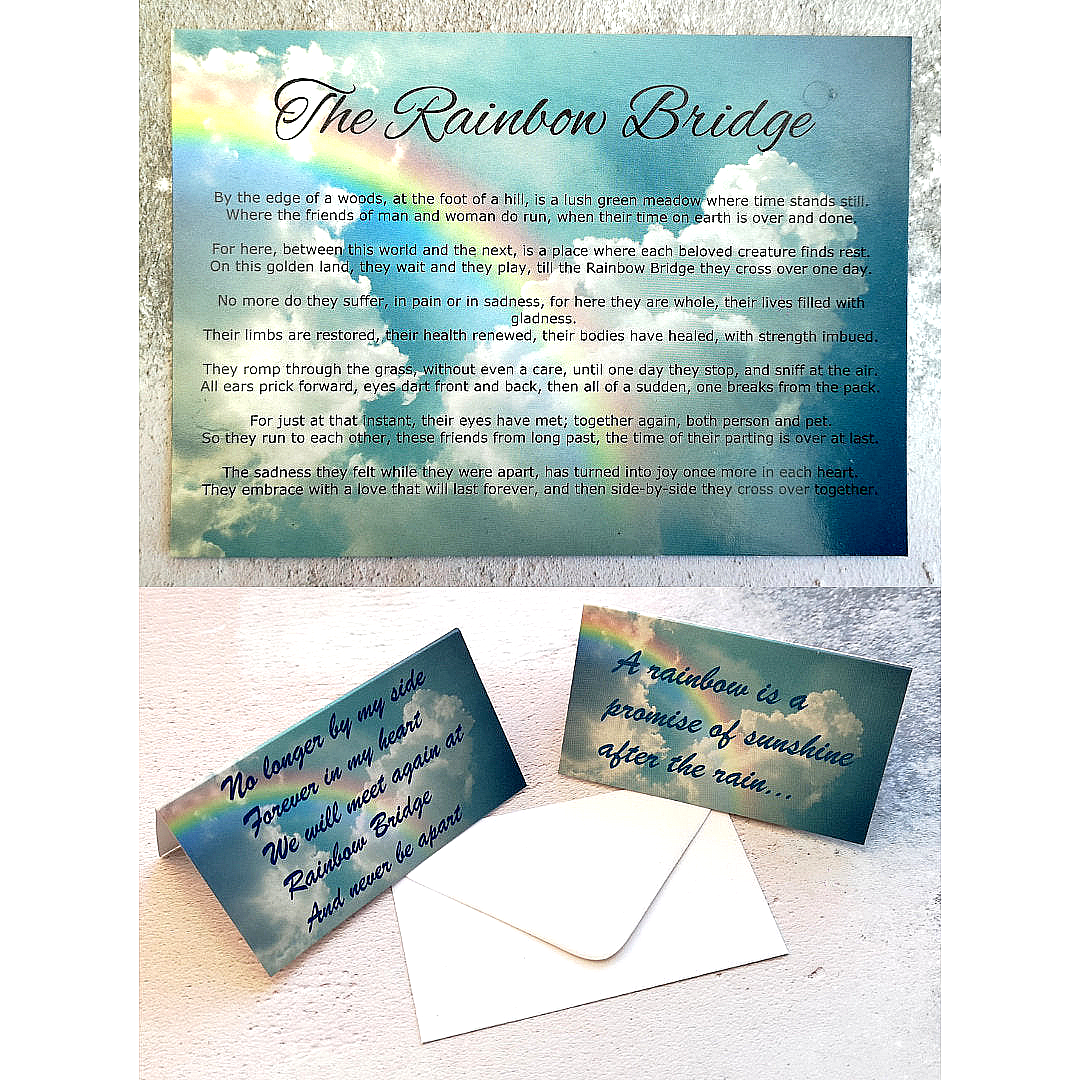 Gift for pet loss, remembrance. Free rainbow gift card. Gift for rainbow lover.