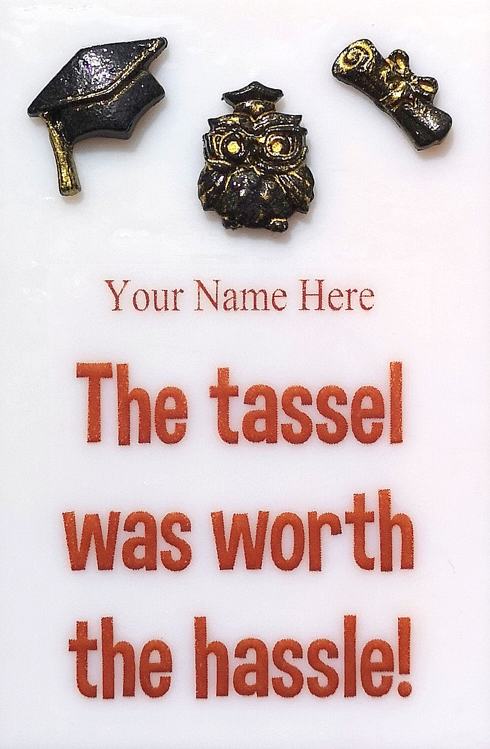 Handmade fused glass 'The tassel was worth the hassle' hanging picture. Custom, customised decoration award present. Personalised name gift for graduate, masters, doctorate degree. Name plaque certificate. Congratulations graduation.