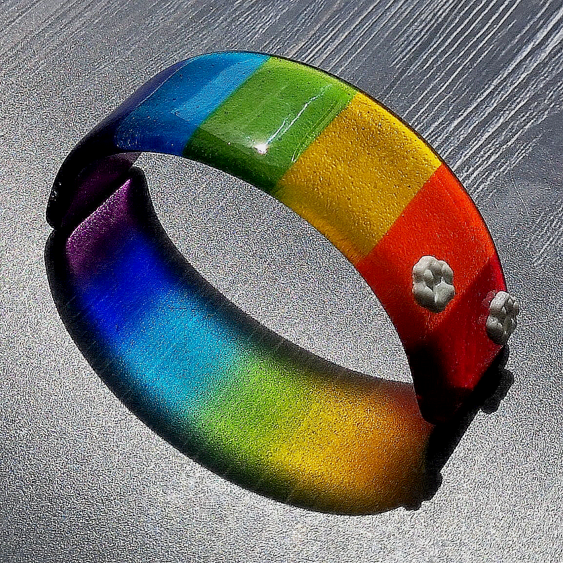 Handmade fused glass curved rainbow bridge. 3D pet paw prints. Free standing rainbow arch. Brightly coloured glass gift. Suncatcher, light catcher. Gift for pet loss, remembrance.