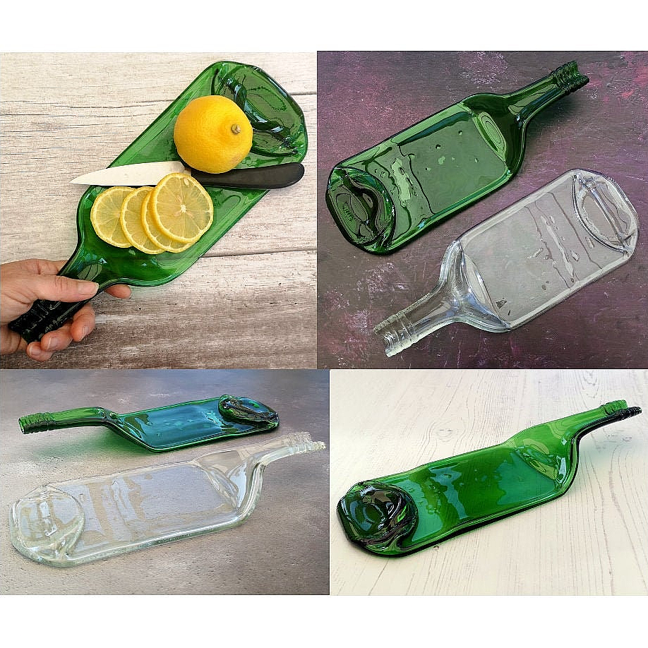Handmade fused glass Recycled Wine Bottle Spiral Pattern Dish. Squashed Slumped Bottle Serving Plate - Eco Gift Zero Waste Reclaimed Upcycled - Spoon Rest.