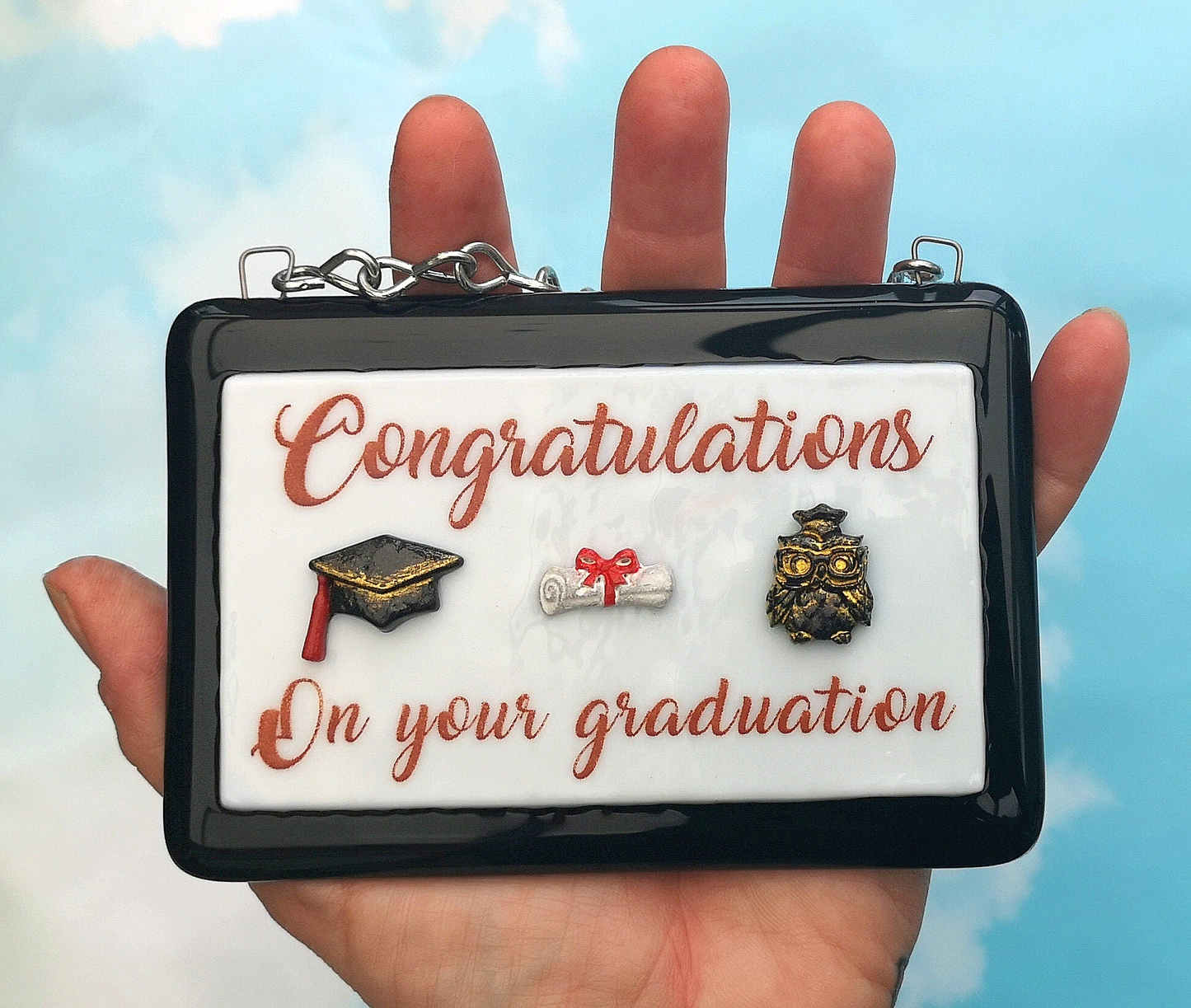 Handmade fused glass Congratulations On Your Graduation hanging picture. Custom, customised decoration award present. Personalised name gift for graduate, masters, doctorate degree. Name plaque certificate.