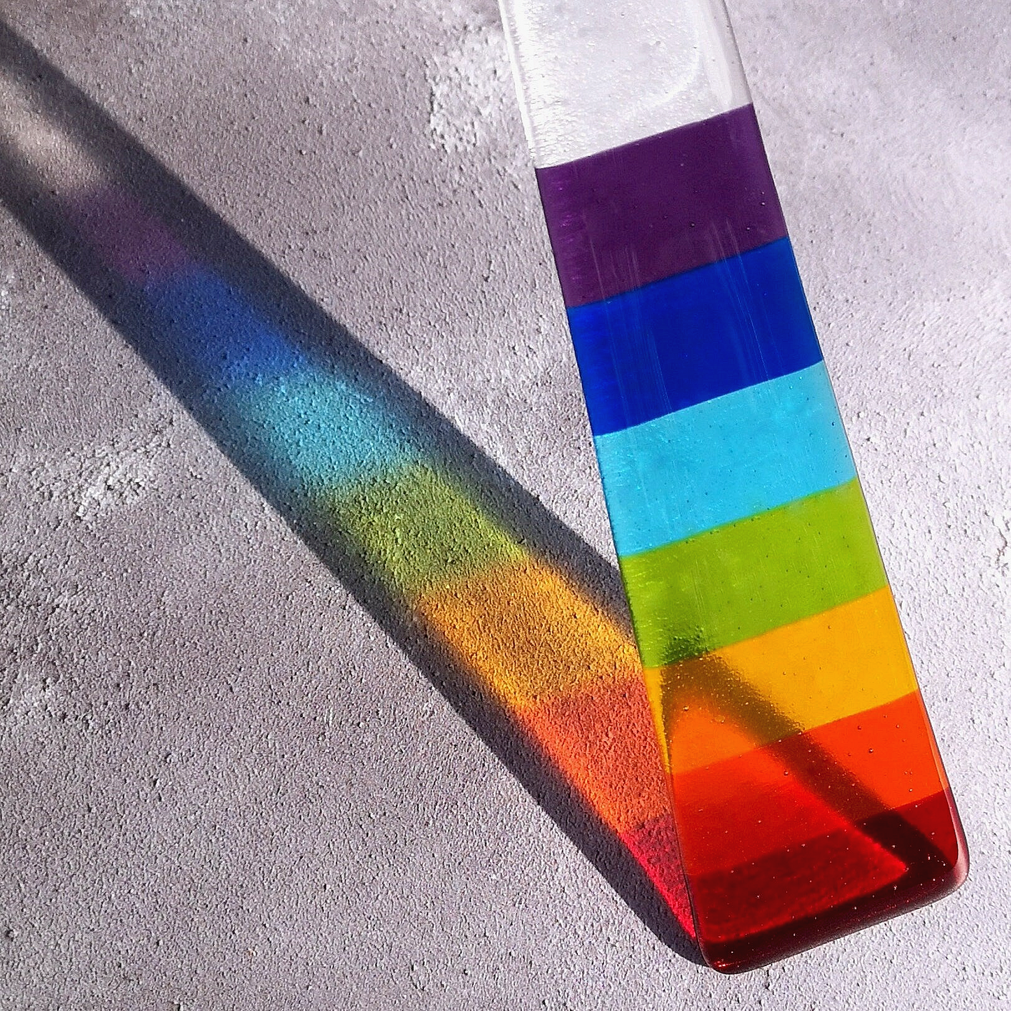 Handmade fused glass rainbow plant pot suncatcher. Colourful plant marker ornament. Rainbow striped plant stake. Herb, vegetable, flower, fruit garden.