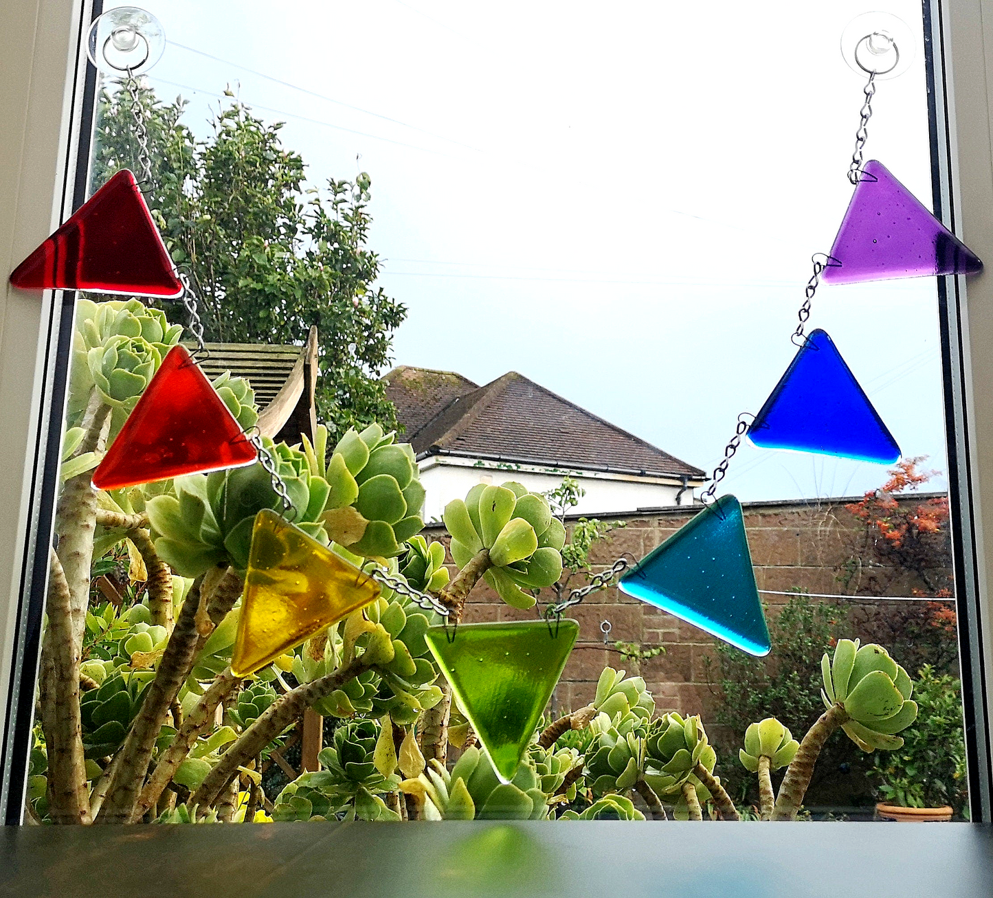 Handmade fused glass bunting. Rainbow bunting, other custom colours & lengths possible, colourful bunting suncatcher, rainbow light catcher gift.