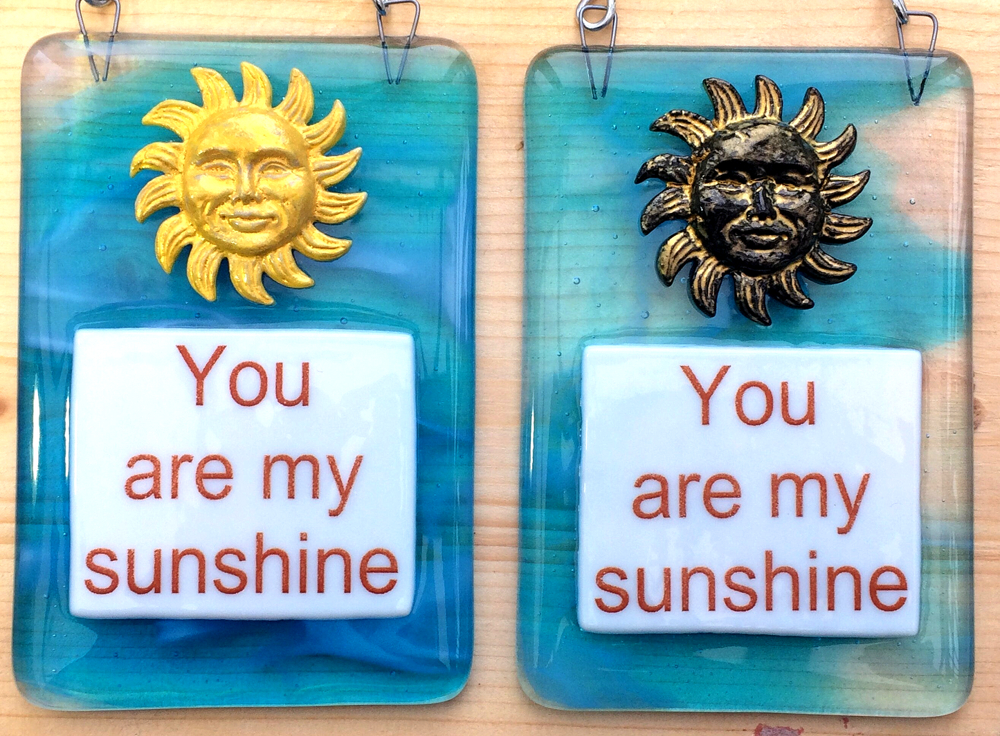 Handmade fused glass You Are My Sunshine Hanging Decoration. Valentine suncatcher gift. Romantic, love, message from the heart present. Girlfriend, boyfriend, partner, husband, wife.