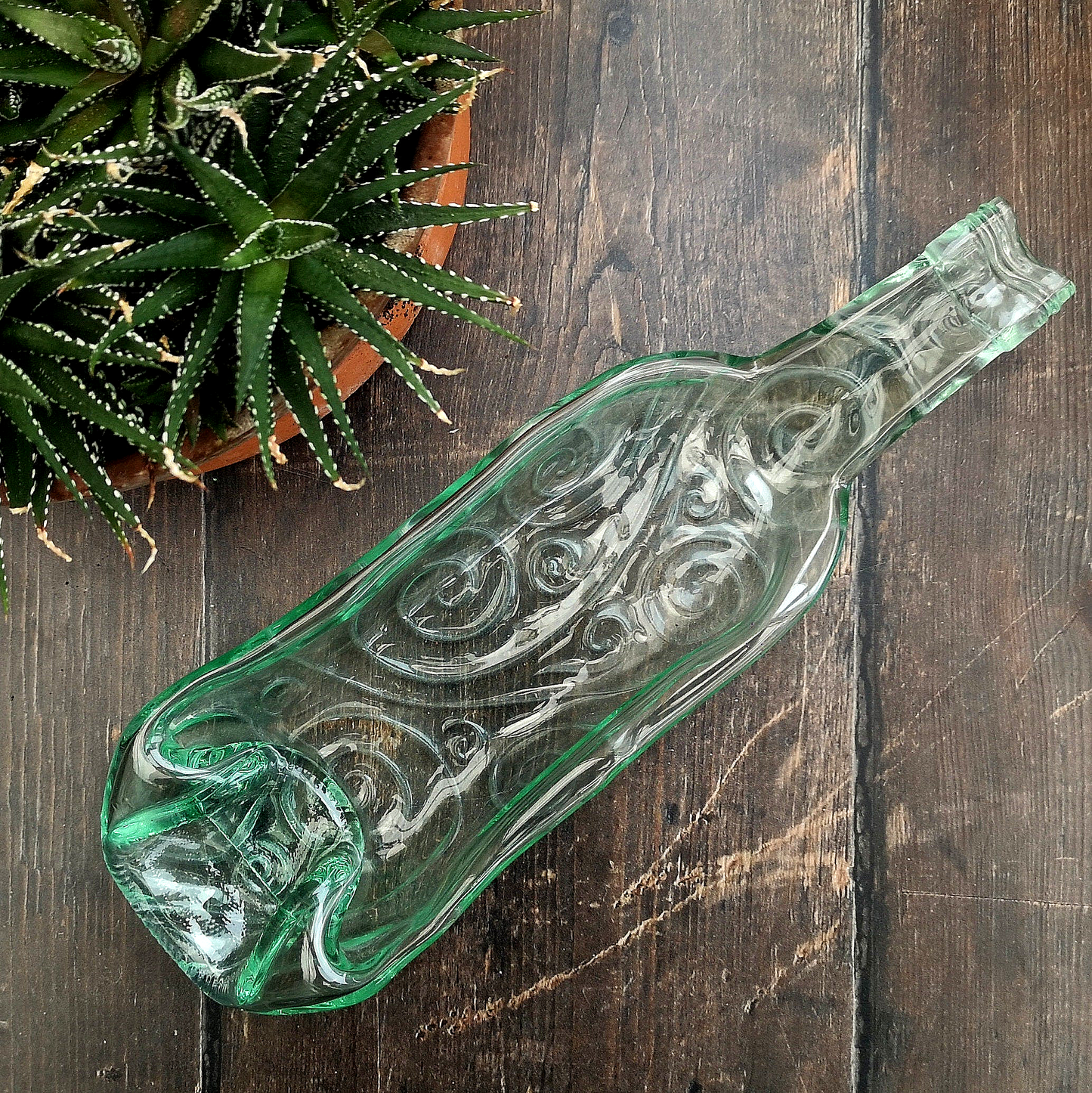 Handmade fused glass Recycled Wine Bottle Spiral Pattern Dish. Squashed Slumped Bottle Serving Plate - Eco Gift Zero Waste Reclaimed Upcycled - Spoon Rest.