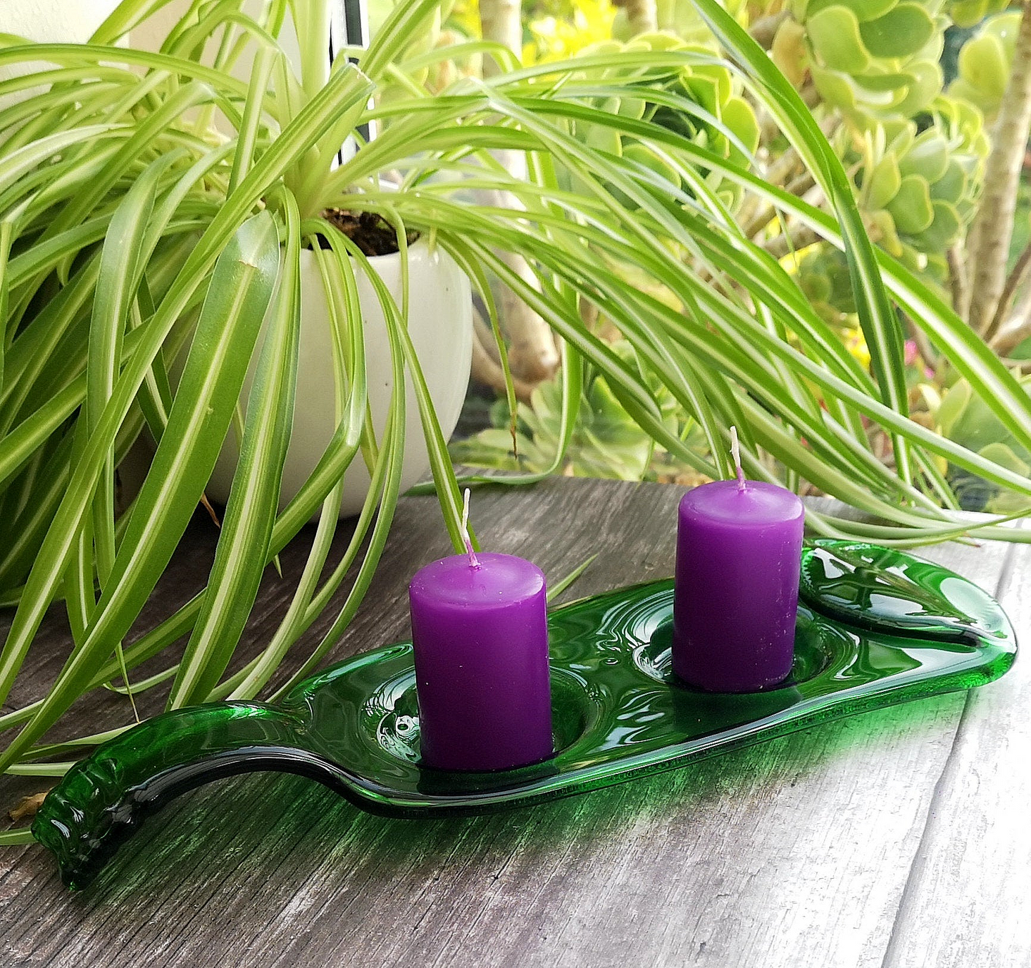 Handmade fused glass Recycled Wine Bottle Tealight / Small Candle Holder. Squashed Slumped Bottle - Eco Gift Zero Waste Reclaimed Upcycled.