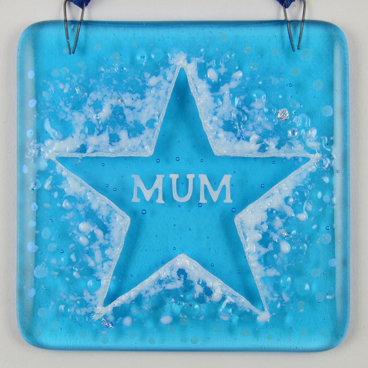 Handmade fused glass Mum in a love heart or star hanging picture decoration. Suncatcher, Mothers day present, gift for Mum, Nan, Grandmother.