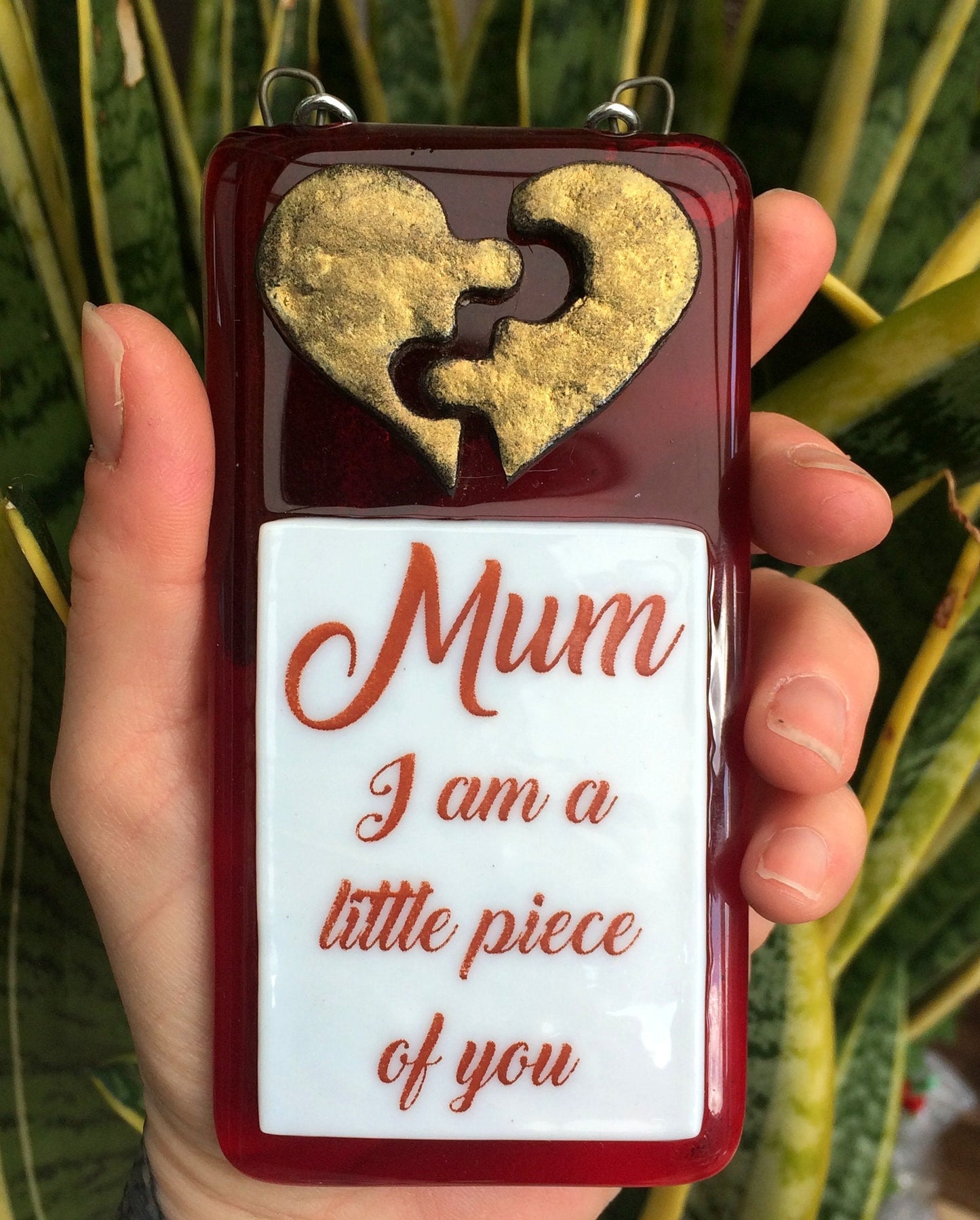 Handmade fused glass 3D Mum I Am A Piece Of You hanging picture decoration. Suncatcher, Mothers day present, gift for Mum, Dad, Nan, Grandmother. Jigsaw love heart.