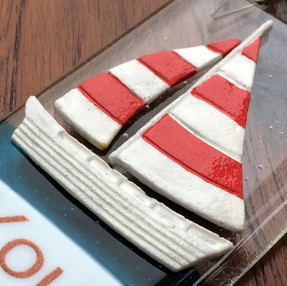 Handmade fused glass You Float My Boat Hanging Decoration. Valentine suncatcher gift. Romantic, love, message from the heart present. Girlfriend, boyfriend, partner, husband, wife.
