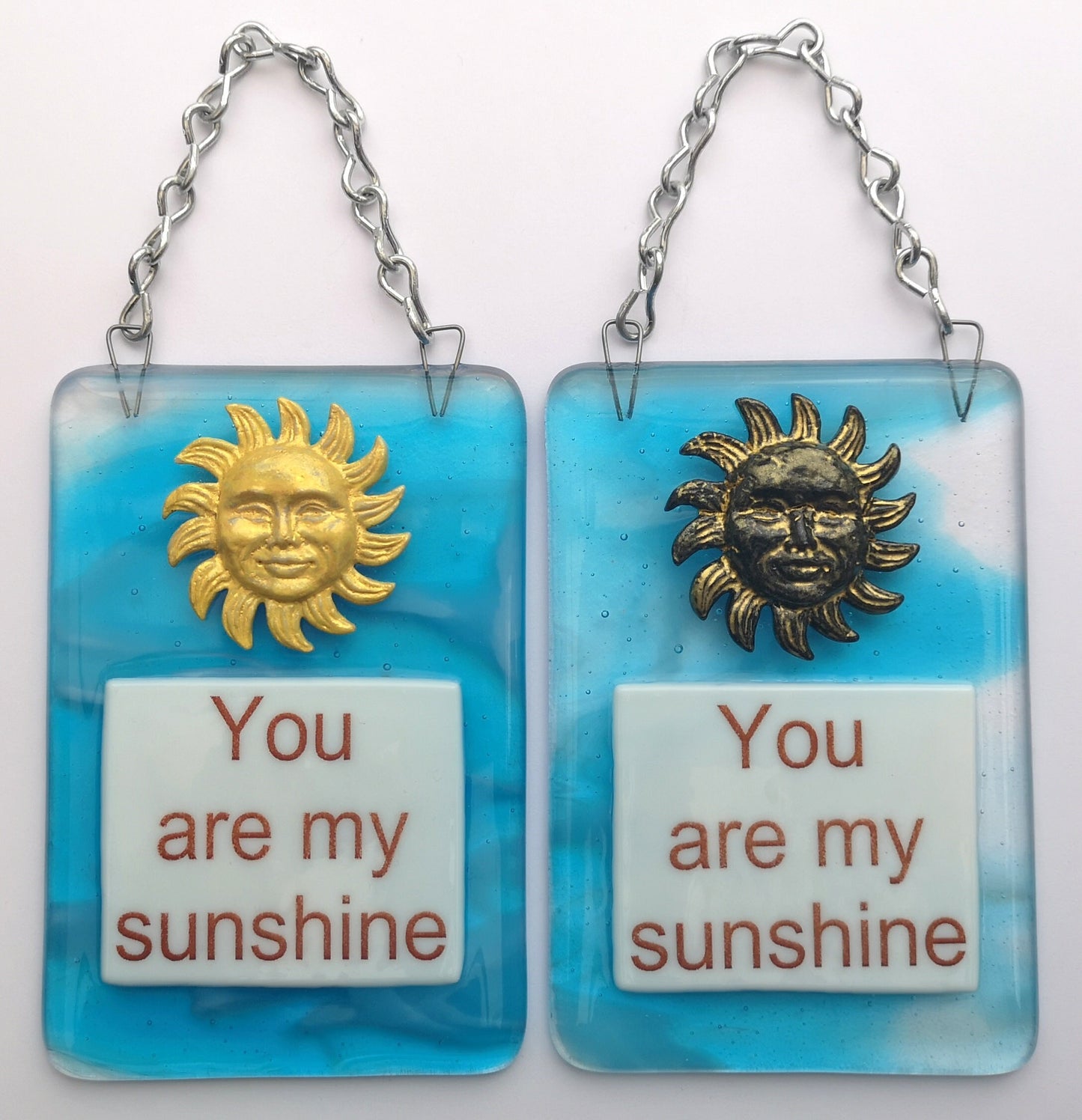 Handmade fused glass You Are My Sunshine Hanging Decoration. Valentine suncatcher gift. Romantic, love, message from the heart present. Girlfriend, boyfriend, partner, husband, wife.