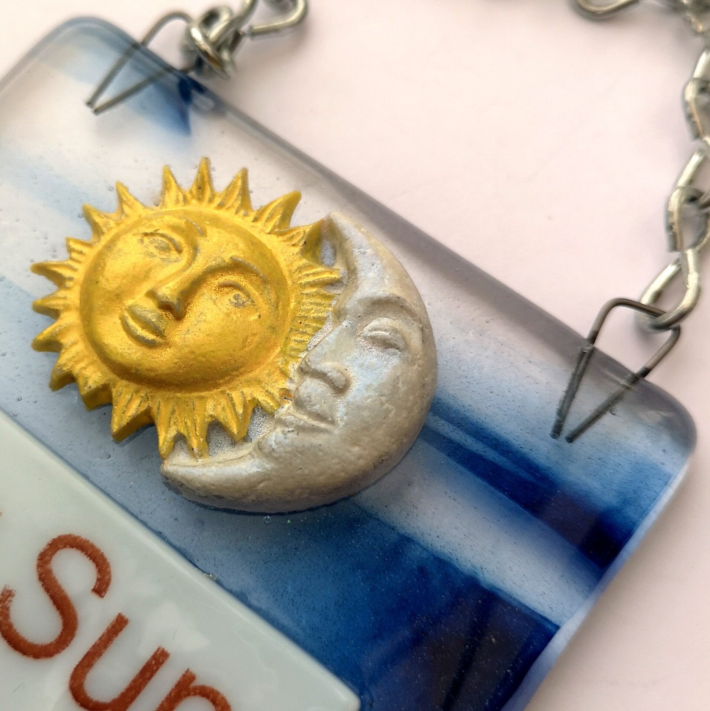 Handmade fused glass My Sun, My Moon, And All My Stars Hanging Decoration. Valentine suncatcher gift. Romantic, love, message from the heart present. Girlfriend, boyfriend, partner, husband, wife.
