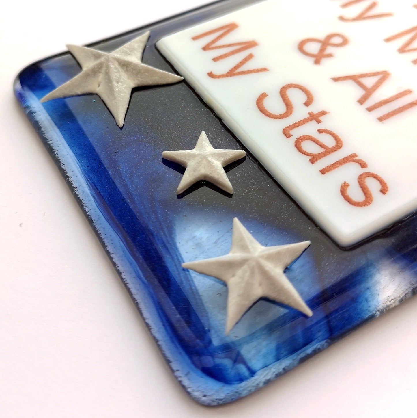 Handmade fused glass My Sun, My Moon, And All My Stars Hanging Decoration. Valentine suncatcher gift. Romantic, love, message from the heart present. Girlfriend, boyfriend, partner, husband, wife.