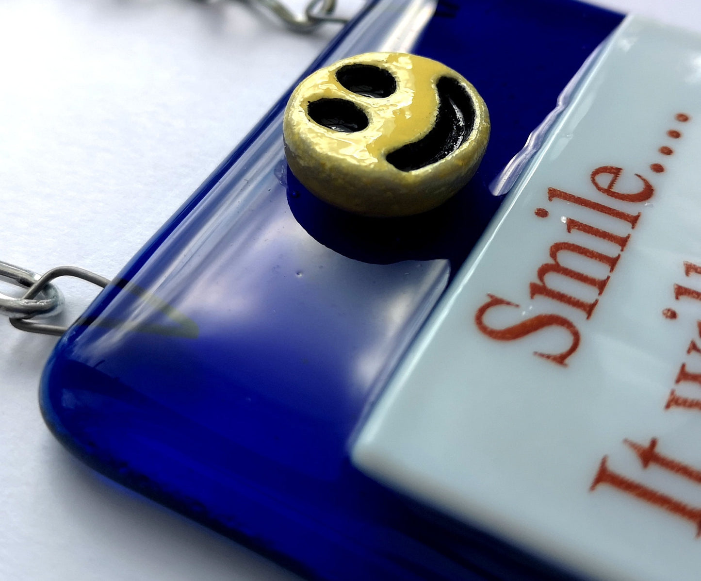 Handmade fused glass Smile It'll Warm Their Heart Or Piss Them Off Either Way You Win hanging picture suncatcher. Inspirational gift, funny card, humorous quote plaque, positive message sign.