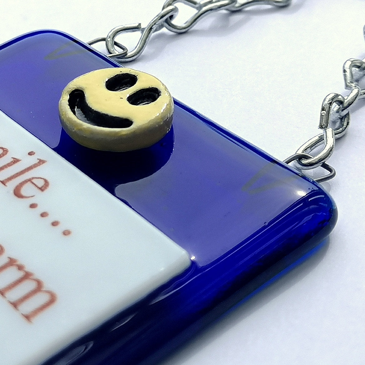 Handmade fused glass Smile It'll Warm Their Heart Or Piss Them Off Either Way You Win hanging picture suncatcher. Inspirational gift, funny card, humorous quote plaque, positive message sign.
