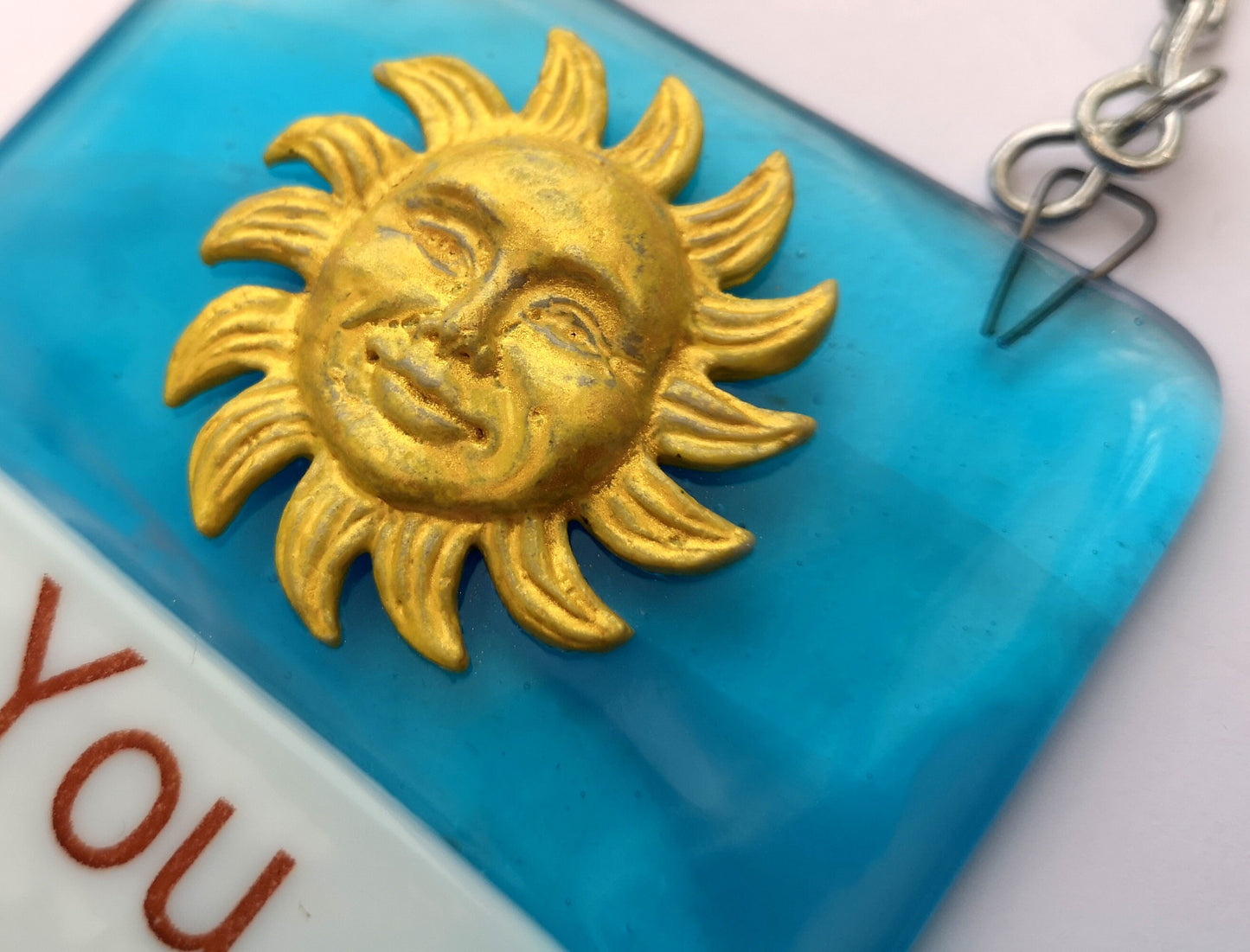 Handmade fused glass You Are My Sunshine Hanging Decoration. Valentine suncatcher gift. Romantic, love, message from the heart present. Girlfriend, boyfriend, partner, husband, wife.