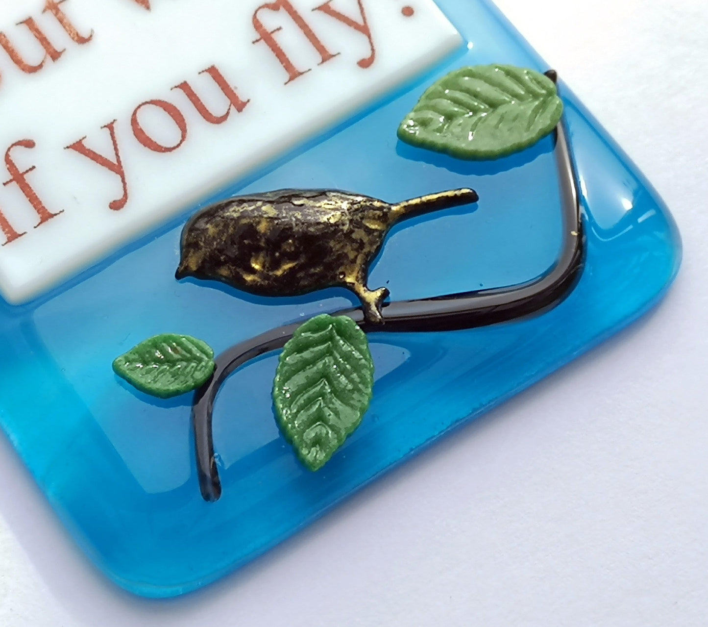 Handmade fused glass What If I Fall What If You Fly hanging picture suncatcher. Inspirational gift, funny card, humorous quote plaque, positive message sign.