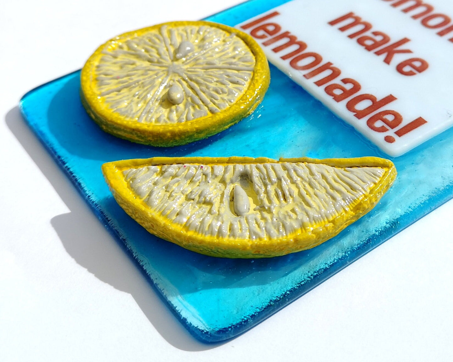 Handmade fused glass If Life Gives You Lemons Make Lemonade hanging picture suncatcher. Inspirational gift, funny card, humorous quote plaque, positive message sign.