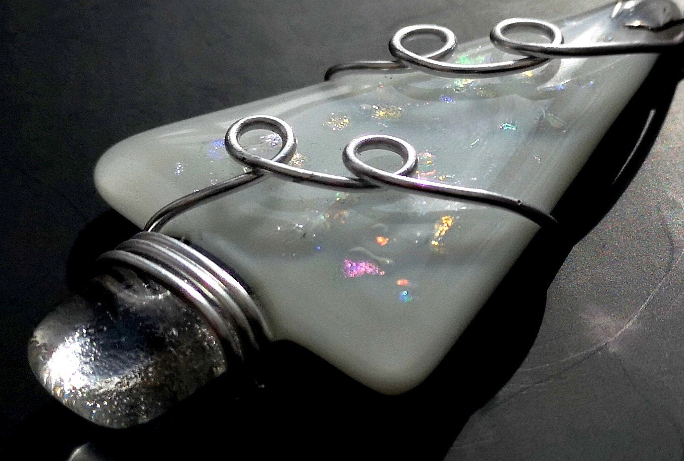 Handmade fused glass Christmas tree hanging decoration, wire wrapped, Xmas tree ornament, holiday decor, Christmas gift, festive present, star charm