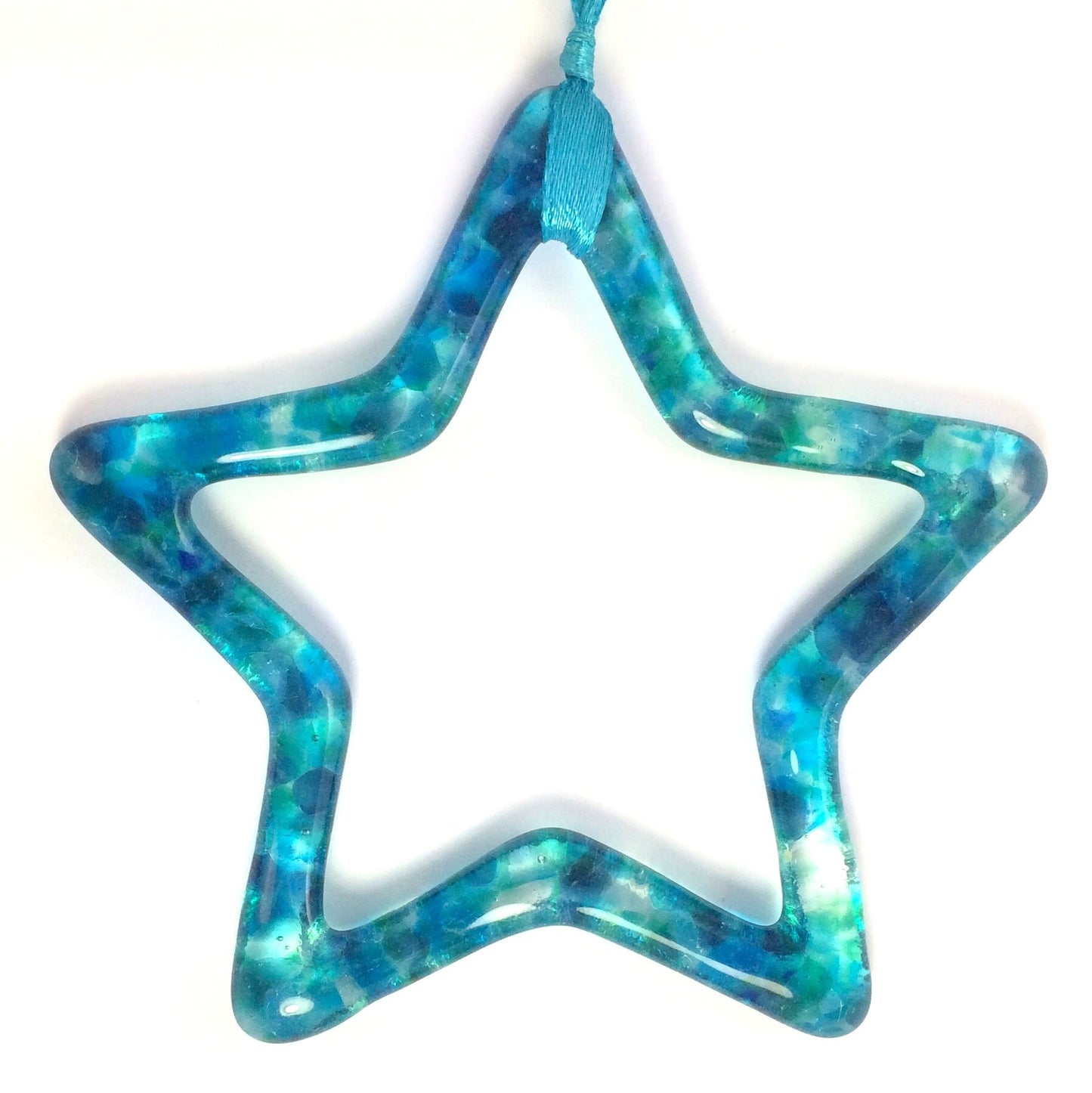 Handmade fused glass Hanging Star Outline Decoration, glass suncatcher, winter ornament, holiday decor, Christmas gift, festive present.