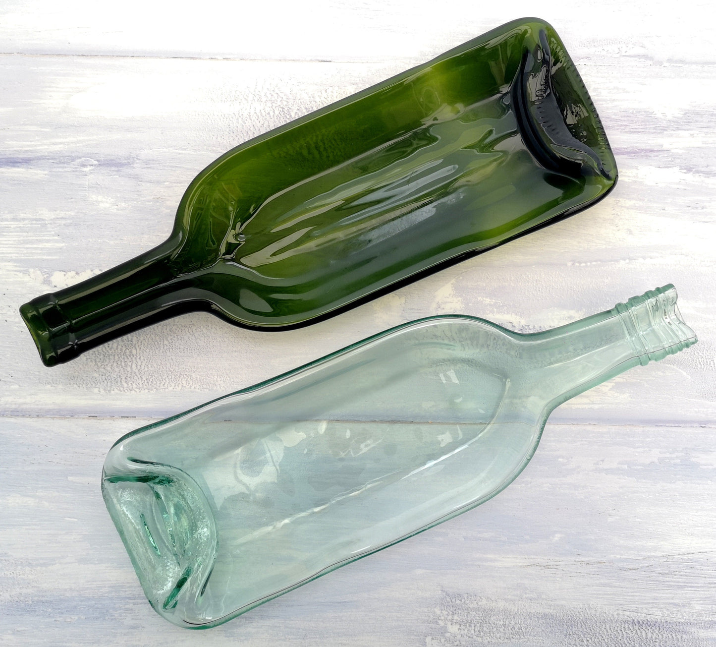 Handmade fused glass Recycled Wine Bottle Dish. Squashed, slumped bottle serving plate. Eco gift, zero waste, reclaimed, upcycled glass bowl.