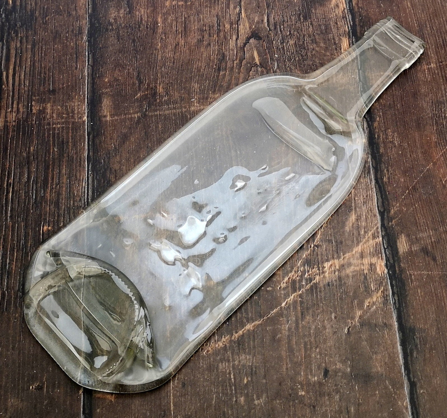 Handmade fused glass Recycled Wine / Beer Bottle Plate. Squashed, slumped bottle serving dish. Eco gift, zero waste, reclaimed, upcycled glass platter.