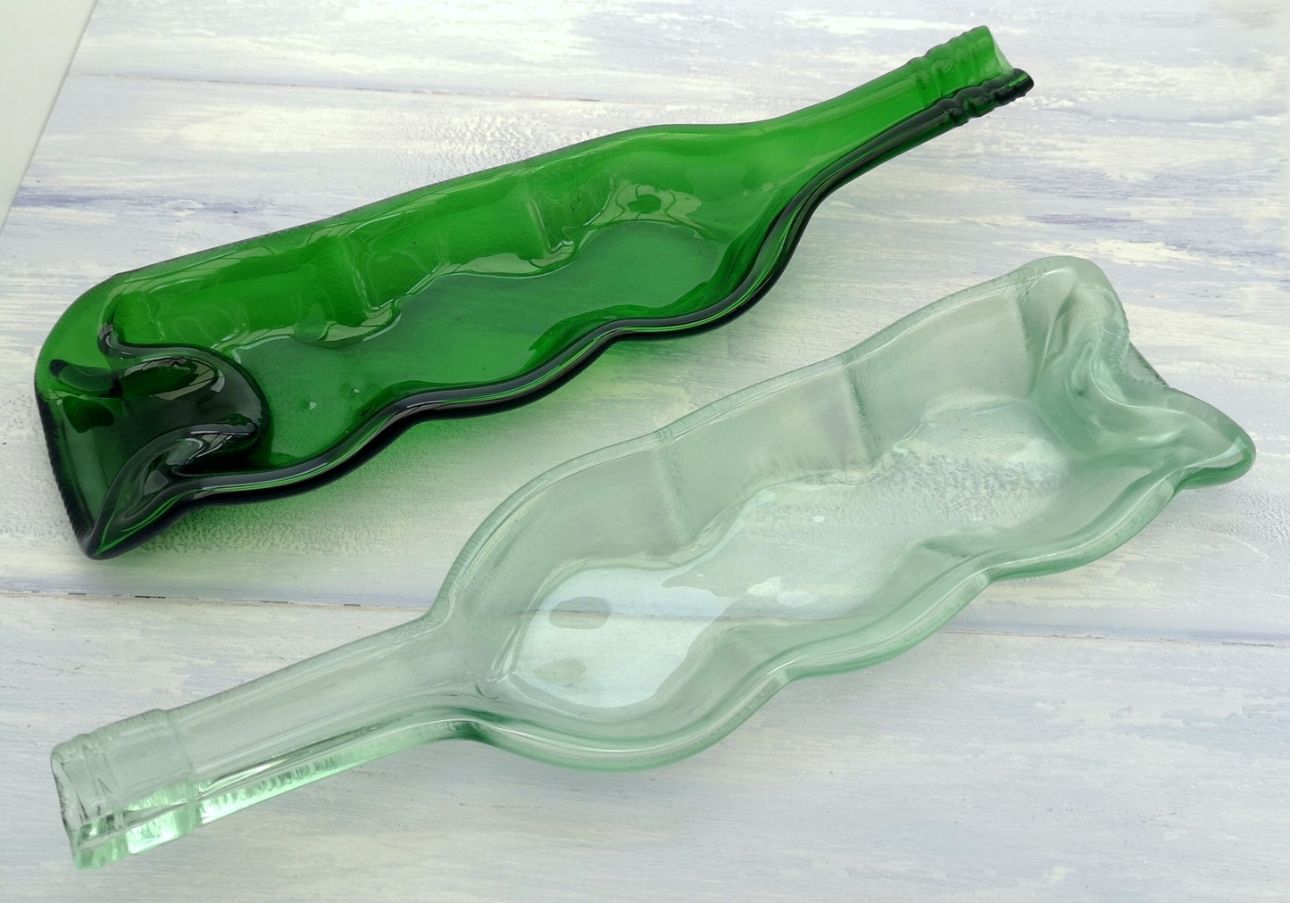 Handmade Fused Glass Recycled Wine Bottle Wavy Dish. Squashed Slumped Bottle Serving Plate Eco Gift Zero Waste Reclaimed Upcycled Spoon Rest