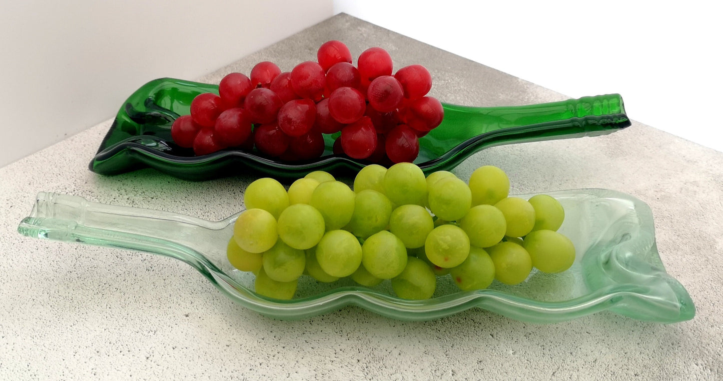 Handmade Fused Glass Recycled Wine Bottle Wavy Dish. Squashed Slumped Bottle Serving Plate Eco Gift Zero Waste Reclaimed Upcycled Spoon Rest