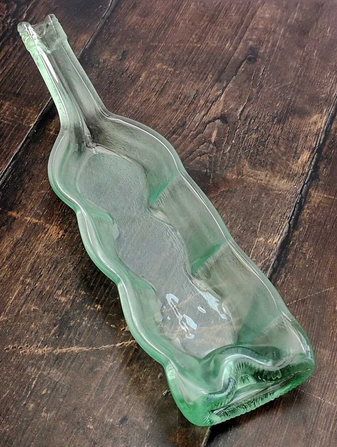 Handmade Fused Glass Recycled Wine Bottle Wavy Dish. Squashed Slumped Bottle Serving Plate Eco Gift Zero Waste Reclaimed Upcycled Spoon Rest