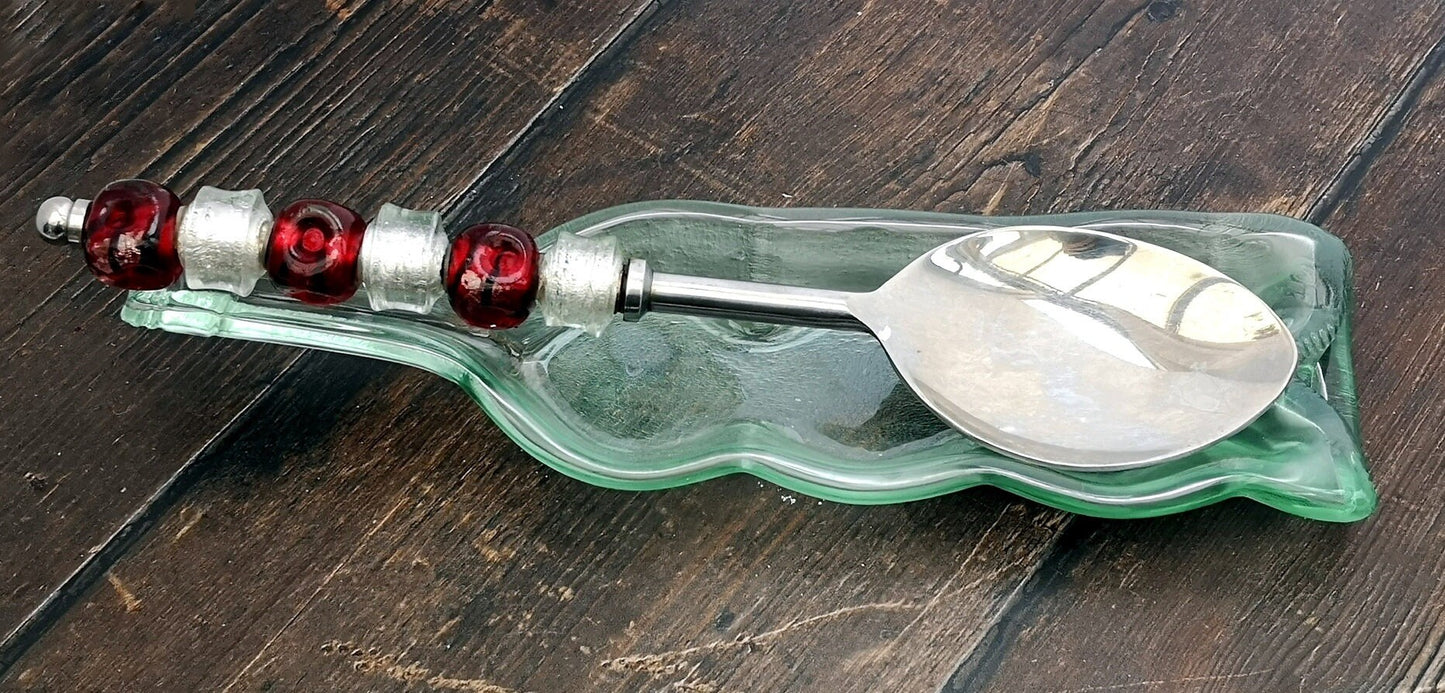 Handmade Fused Glass Recycled Wine Bottle Wavy Dish. Squashed Slumped Bottle Serving Plate Eco Gift Zero Waste Reclaimed Upcycled Spoon Rest