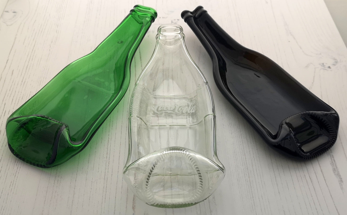Handmade fused glass Recycled Beer / Cola / Corona Bottle Dish. Squashed, slumped bottle serving plate. Eco gift, zero waste, reclaimed, upcycled glass bowl.