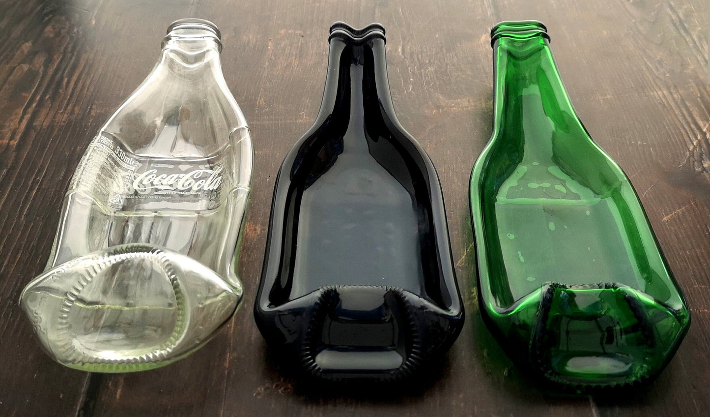 Handmade fused glass Recycled Beer / Cola / Corona Bottle Dish. Squashed, slumped bottle serving plate. Eco gift, zero waste, reclaimed, upcycled glass bowl.