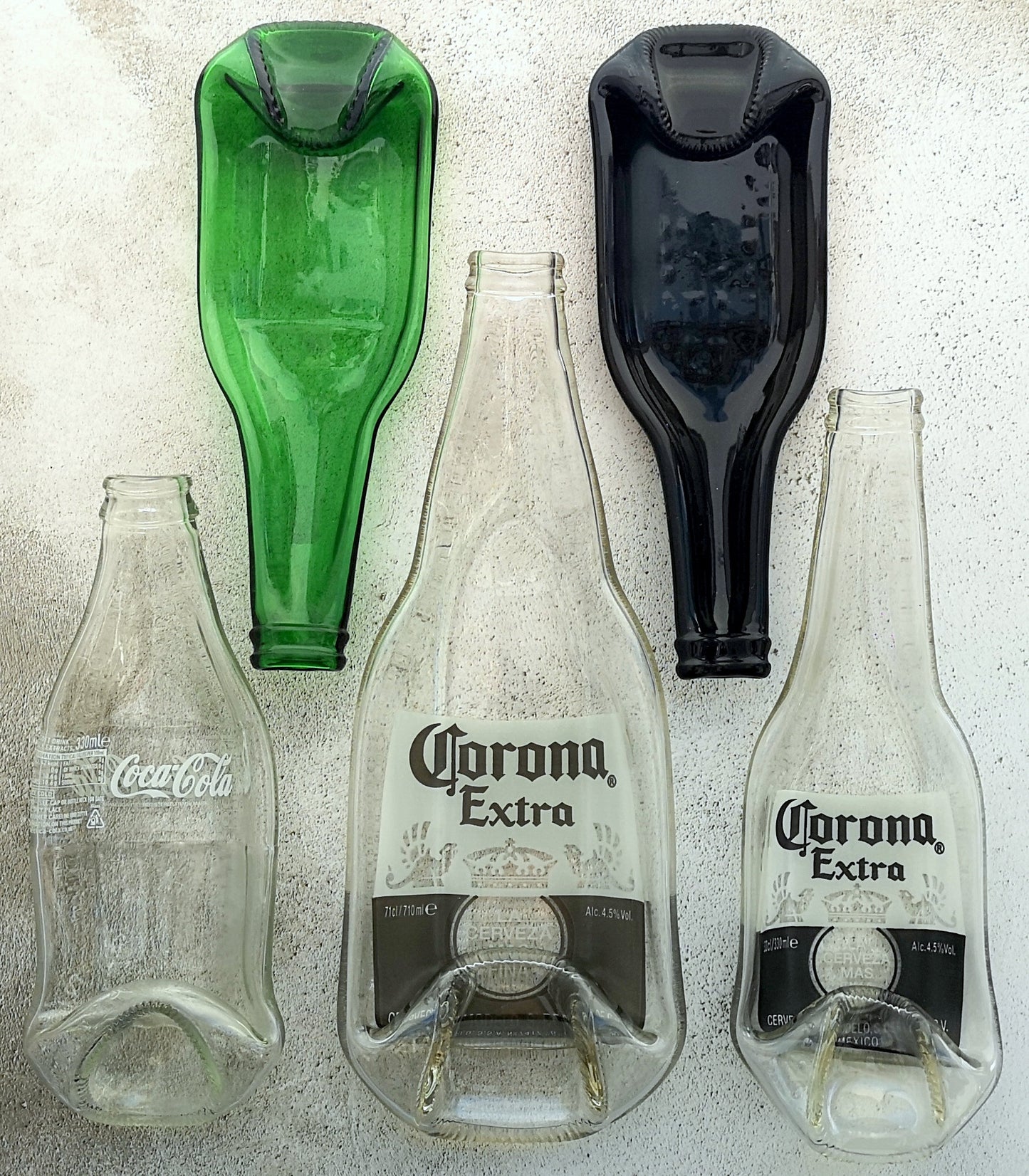 Handmade fused glass Recycled Beer / Cola / Corona Bottle Dish. Squashed, slumped bottle serving plate. Eco gift, zero waste, reclaimed, upcycled glass bowl.