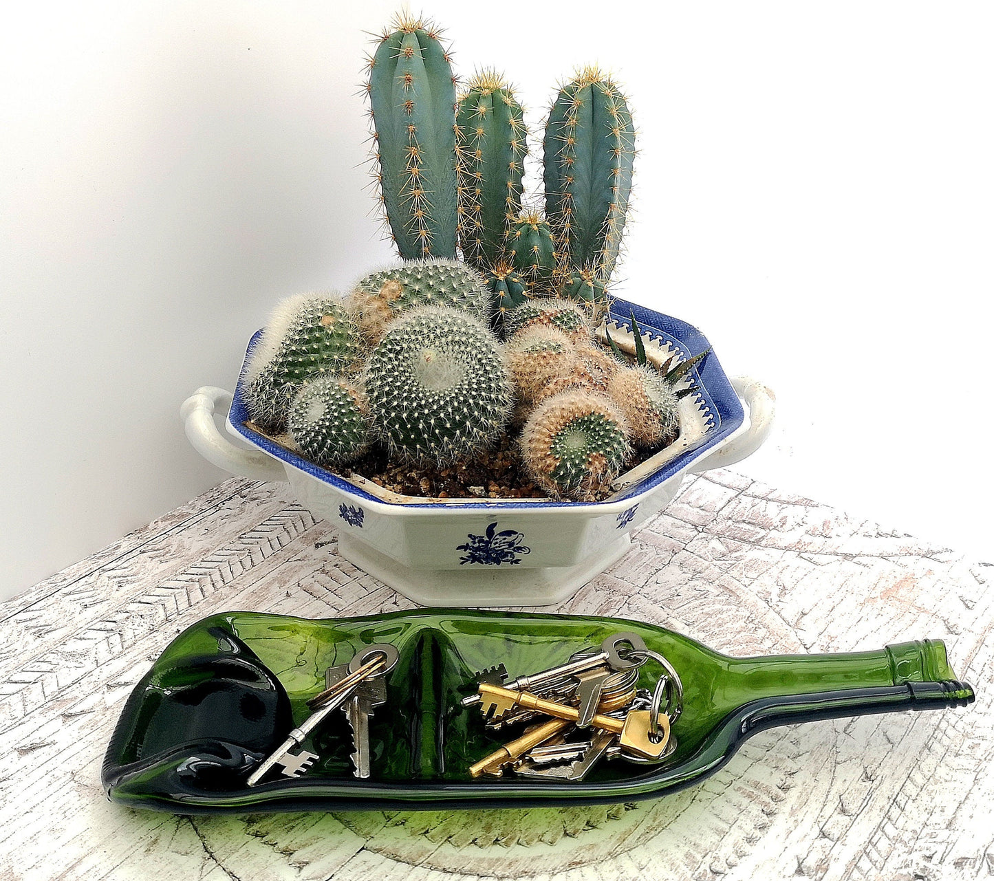 Handmade fused glass Two Part, Split Section Recycled Wine Bottle Dish. Squashed, slumped bottle serving plate. Eco gift, zero waste, reclaimed, upcycled glass bowl. Dual condiment.