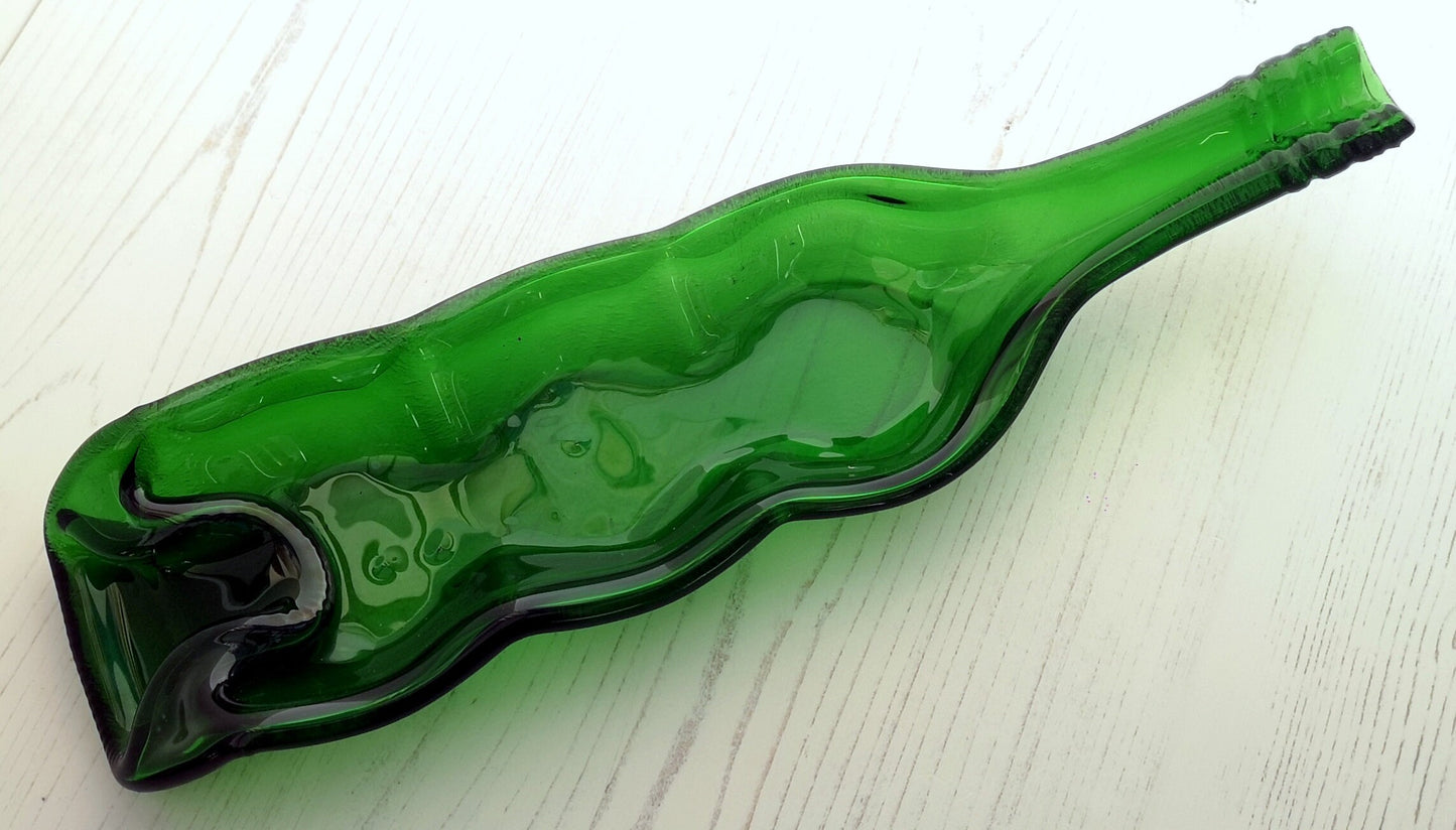 Handmade Fused Glass Recycled Wine Bottle Wavy Dish. Squashed Slumped Bottle Serving Plate Eco Gift Zero Waste Reclaimed Upcycled Spoon Rest