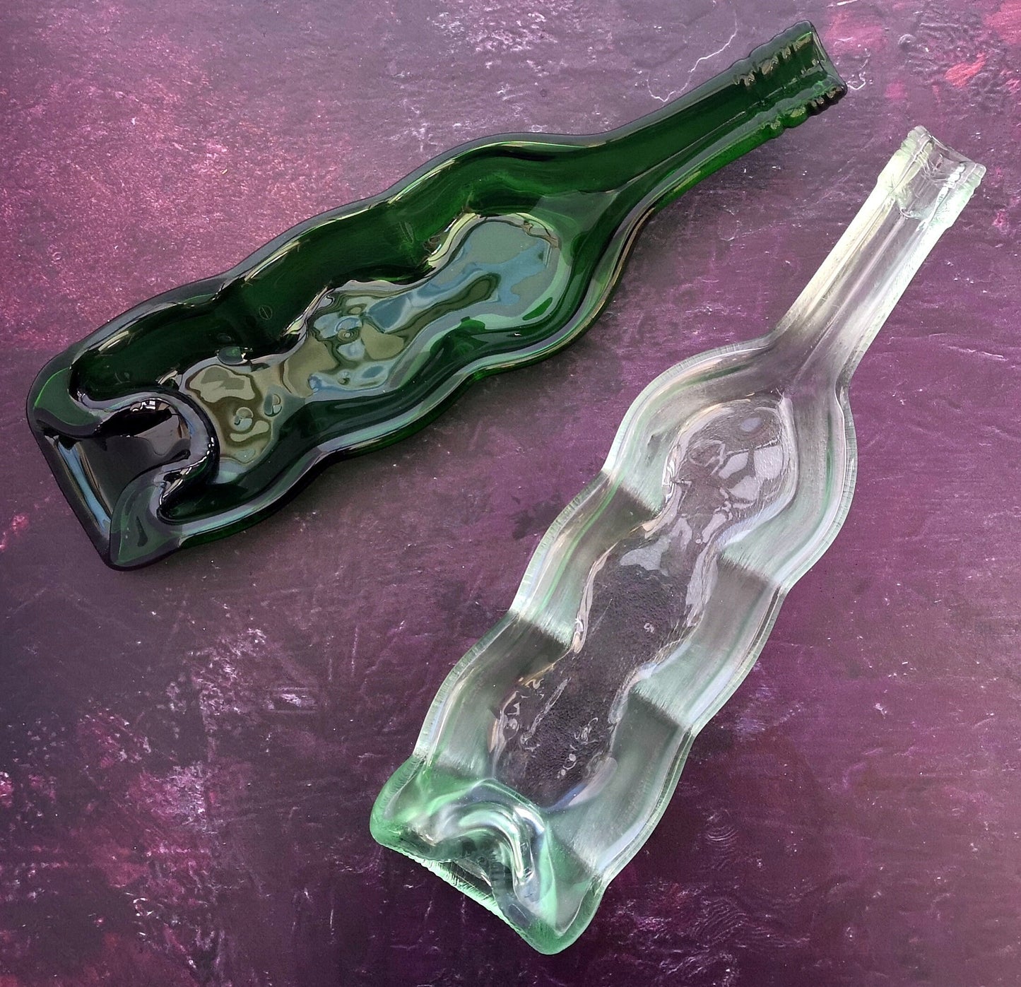 Handmade Fused Glass Recycled Wine Bottle Wavy Dish. Squashed Slumped Bottle Serving Plate Eco Gift Zero Waste Reclaimed Upcycled Spoon Rest