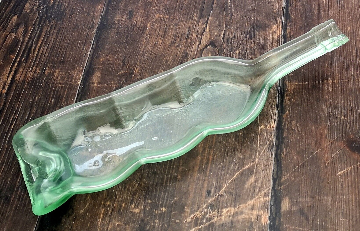 Handmade Fused Glass Recycled Wine Bottle Wavy Dish. Squashed Slumped Bottle Serving Plate Eco Gift Zero Waste Reclaimed Upcycled Spoon Rest