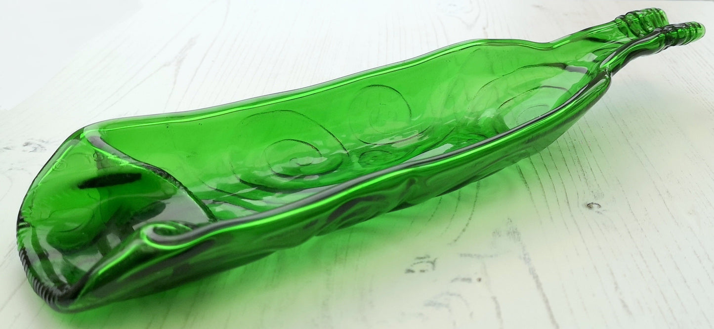 Handmade fused glass Recycled Wine Bottle Spiral Pattern Dish. Squashed Slumped Bottle Serving Plate - Eco Gift Zero Waste Reclaimed Upcycled - Spoon Rest.