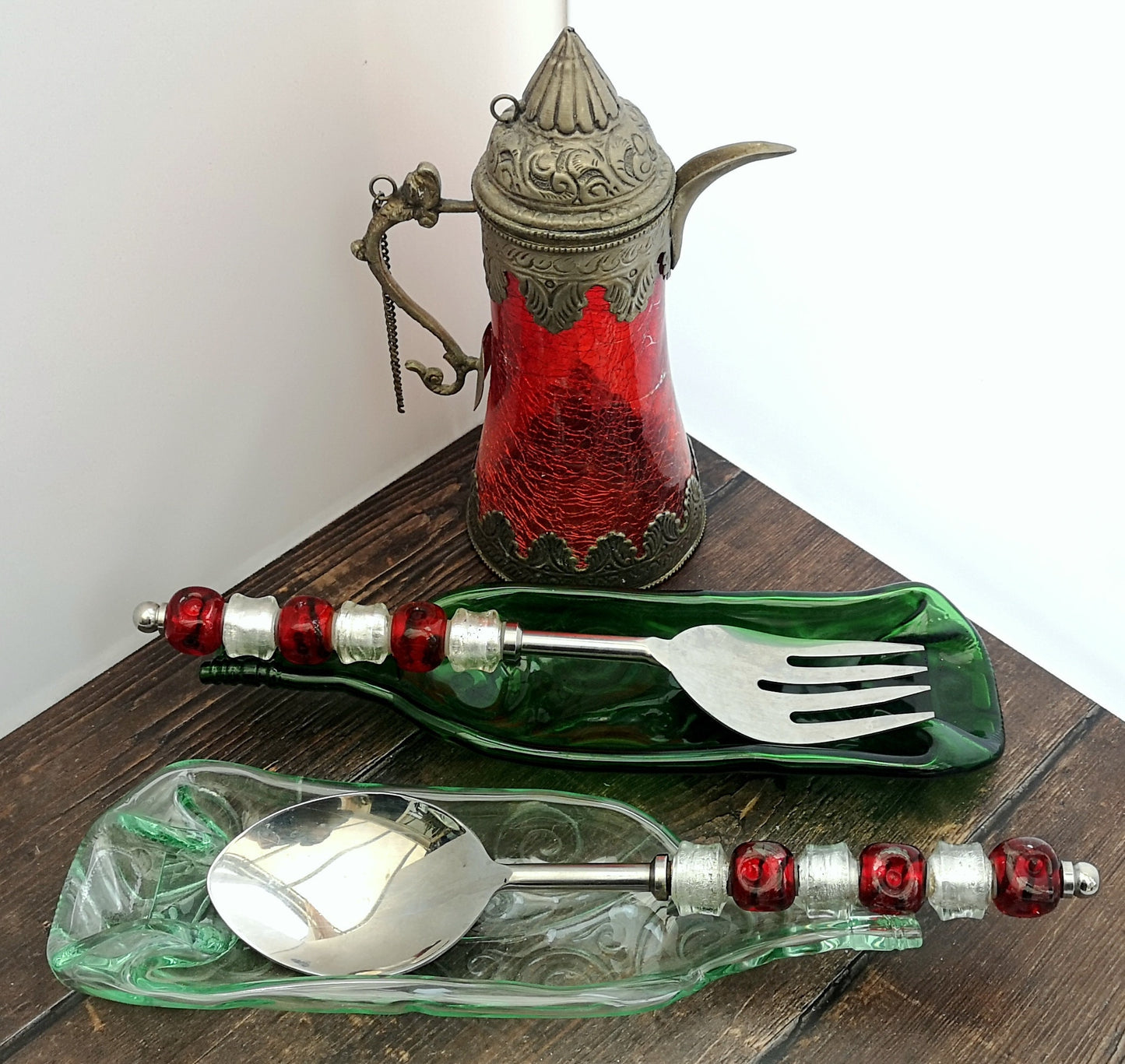 Handmade fused glass Recycled Wine Bottle Spiral Pattern Dish. Squashed Slumped Bottle Serving Plate - Eco Gift Zero Waste Reclaimed Upcycled - Spoon Rest.