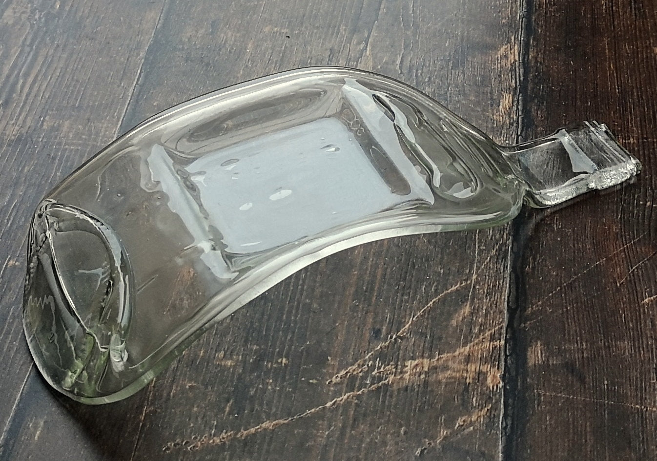 Handmade fused glass Recycled Wine Bottle Candle Holder. Squashed, slumped bottle serving dish. Eco gift, zero waste, reclaimed, upcycled tealight holder.