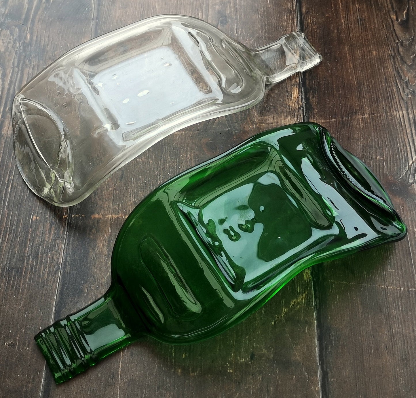 Handmade fused glass Recycled Wine Bottle Candle Holder. Squashed, slumped bottle serving dish. Eco gift, zero waste, reclaimed, upcycled tealight holder.