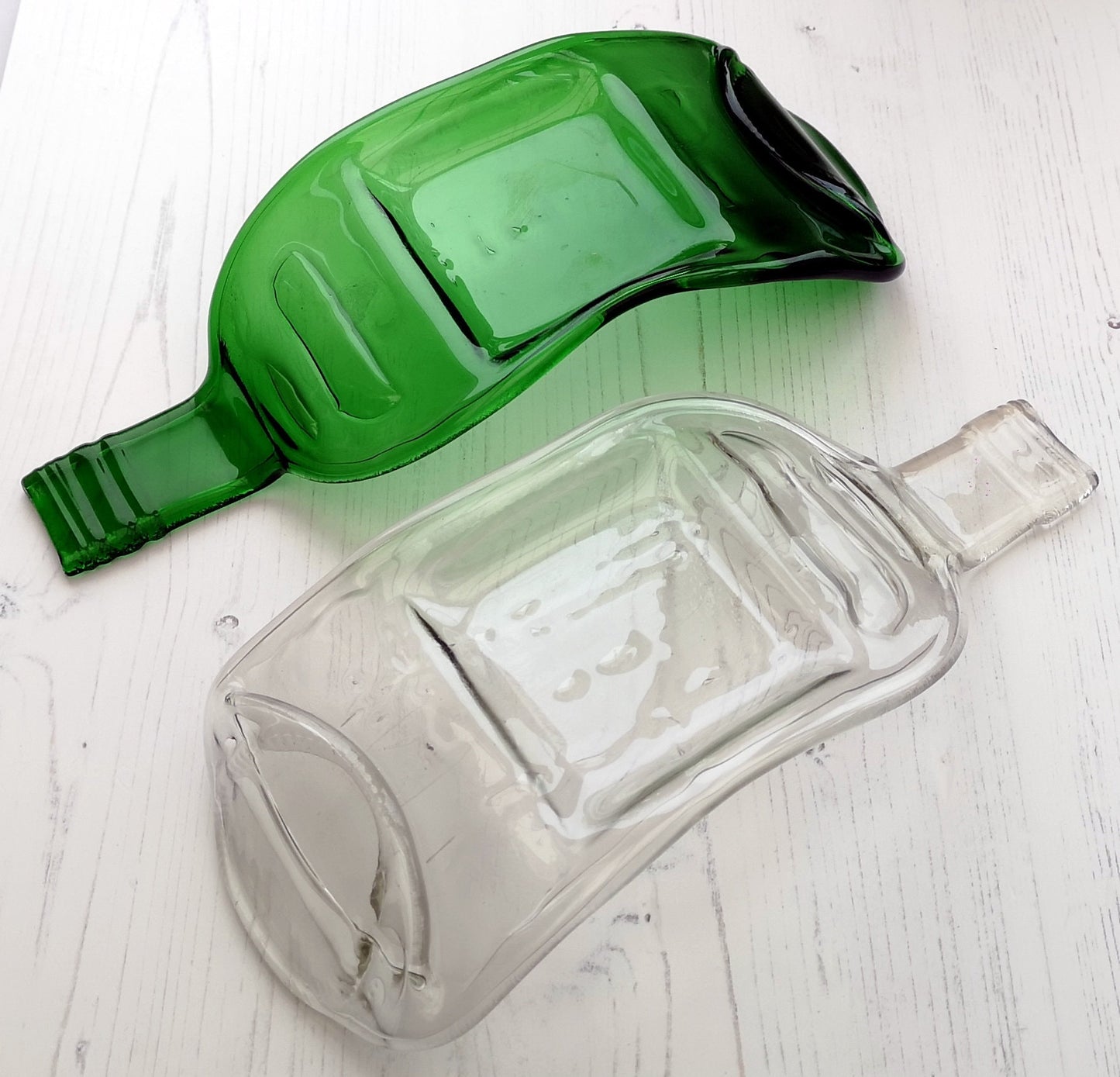 Handmade fused glass Recycled Wine Bottle Candle Holder. Squashed, slumped bottle serving dish. Eco gift, zero waste, reclaimed, upcycled tealight holder.